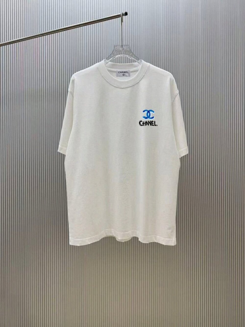 Chanel White Short Sleeve Tee CC Logo Black Print